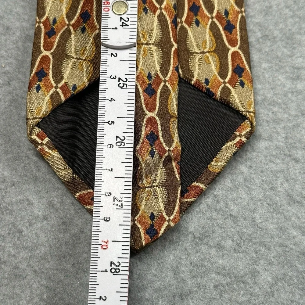 Vintage Alexander Julian Colours Silk Tie Geometric‎ Brown Gold USA 55x4 in